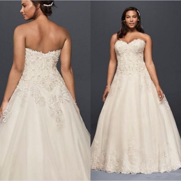 

2017 Plus Size A-Line Tulle Wedding Dresses Sweetheart neckline bodice with beaded applique sequins detail 9V3836 Bridal Gowns