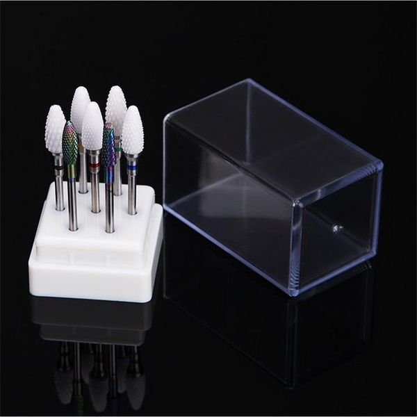 

1set 7 holes nail drill bit container storage box manicure nail art tools drill bit holder stand display box manicure tool, Silver