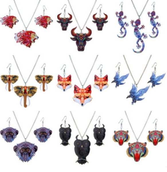

heat transfer necklace earrings set europe and the united states acrylic sweater chain fashion animal necklace set female wholesale, Silver