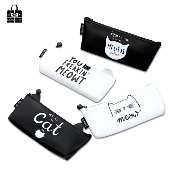 

rosediary fashion cartoon cute cat waterproof silicone cosmetci bag student stationery bag zipper travel storage pencil case