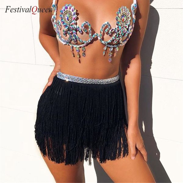 

festivalqueen belly dance hip scarf skirt for women tassel fringes costume belt tribal fringe wrap belt mini skirts, Black