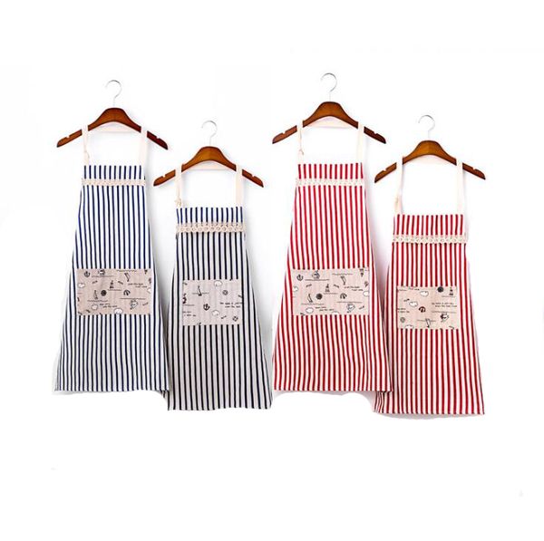 

cotton linen big pocket apron stripe aprons for and child apron japan style kitchen cooking waist cotton apron family clothing, Blue