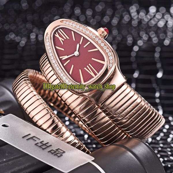 

luxry новый serpenti tubogas 103002 res циферблат швейцарские кварцевые женские часы розовое золото бриллианты корпус двойной петли браслет, Slivery;brown