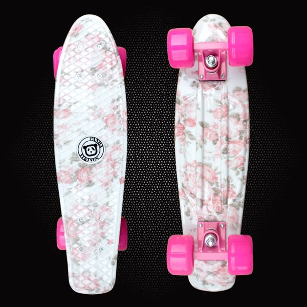 

flowers printed 22" skateboard complete skateboarding mini longboard boy girl cruiser skate board 4 wheel skates pd04
