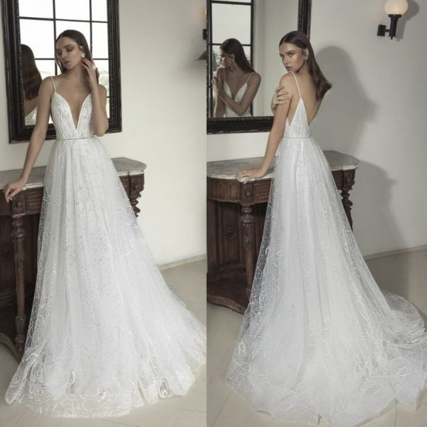 

julie vino a line wedding dresses v neck backless wedding gowns vestidos de noiva bling beach wedding dress, White