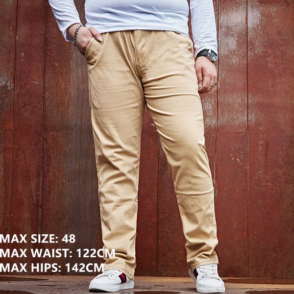 

men pants long casual trousers mens slim elastic pant plus size 48 solid khaki black color male overalls trouser cotton