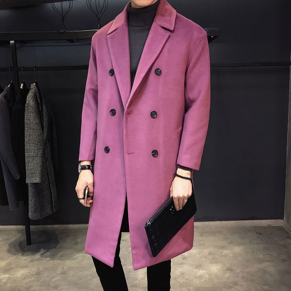 

purple abrigo hombre double-breasted long trench coats mens overcoats loose mont erkek vintage black fashion mens long jackets, Tan;black