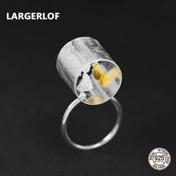 

largerlof real 925 silver jewelry handmade fine jewelry rings women cat personalized ring rg57027, Golden;silver