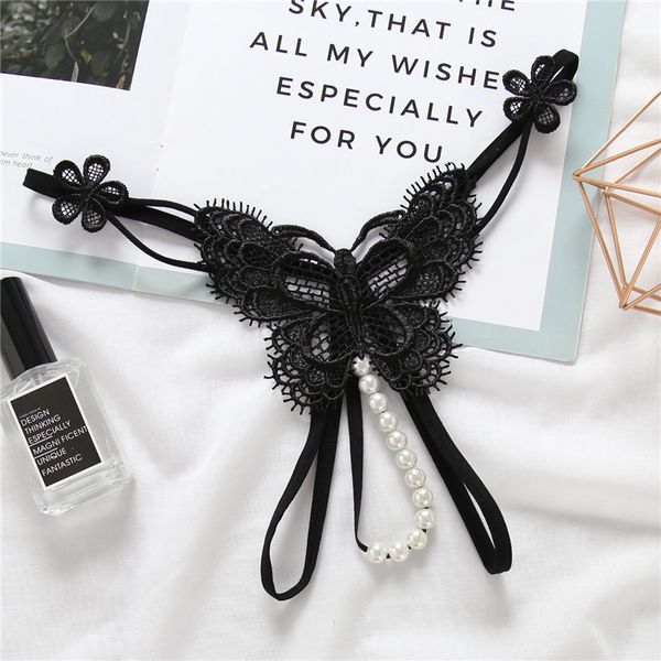 

2018 lace pearls women thongs and g strings tangas women panties female erotic lingerie bragas p culotte femme, Black;white