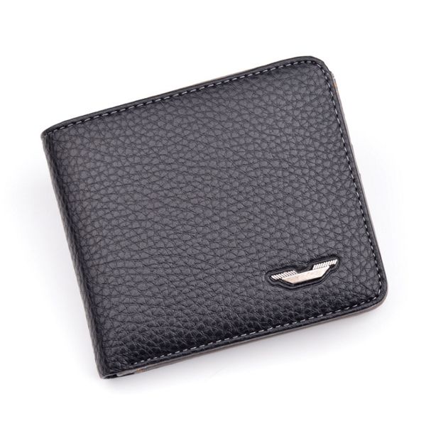 

male quality pu leather wallet men casual fashion short horizontal square two-fold sequined design litchi grain purse b007, Red;black