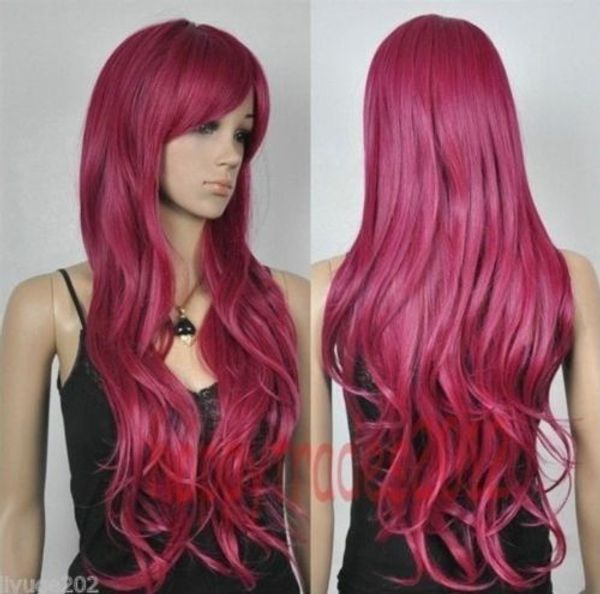 

new rose red long curly cosplay full wig, Black