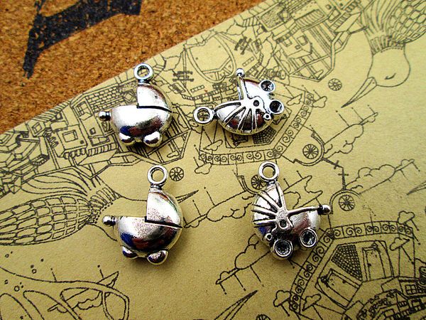 

75pcs 16*13mm antique silver tone stroller charms pendant, Bronze;silver