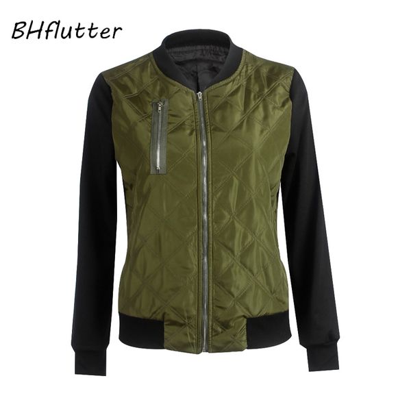 

bhflutter bomber jacket women 2018 zipper army green long sleeve autumn winter coats female casual jackets chaqueta mujer, Black;brown