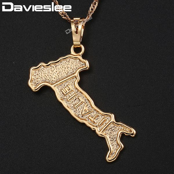

davieslee womens pendant neckalce champagne gold matte italie italy map pendant for woman jewelry 2018 gifts dropshipping dgp317, Silver