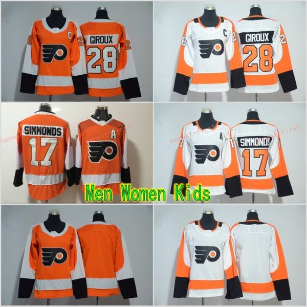 

Men Women Youth Kids Philadelphia Flyers #28 Claude Giroux 17 Wayne Simmonds Blank Orange White Jerseys All Stiched Hockey Jersey Boy Girls