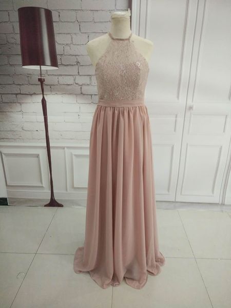 

real ps women halter a-line chiffon custom long lace black bridesmaid dresses floor length pink formal gowns sleeveless maxi dress, Red;white