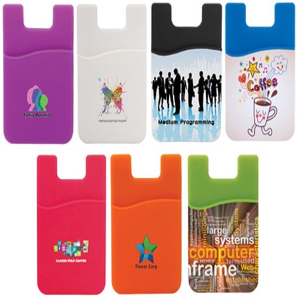 

custom different colors logo print 3m sticker id card holder silicone mobile phone stick-on id credit card holder for cellphone