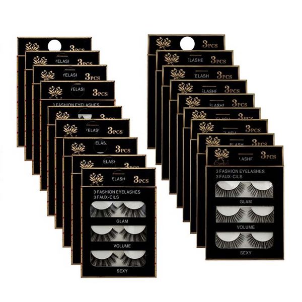 

3 pairs/box natural long black 3d series eye lashes makeup handmade thick fake false eyelash 100boxes wholesale