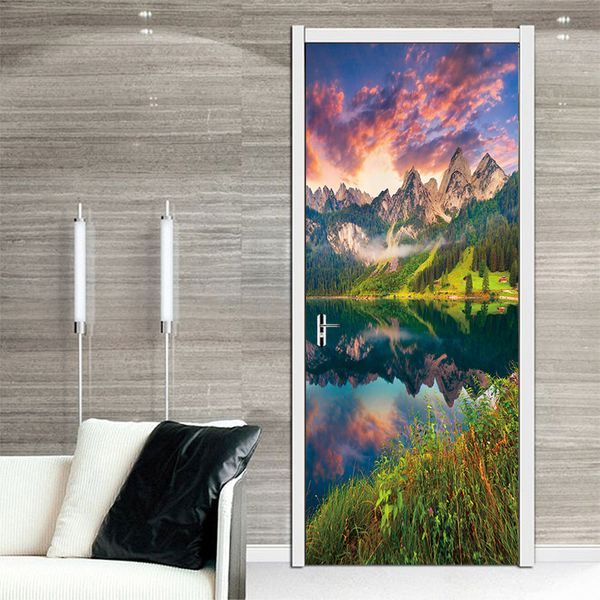 3d Diy Art Door Sticker Sunset Glow Landscape Scenery Oil Painting