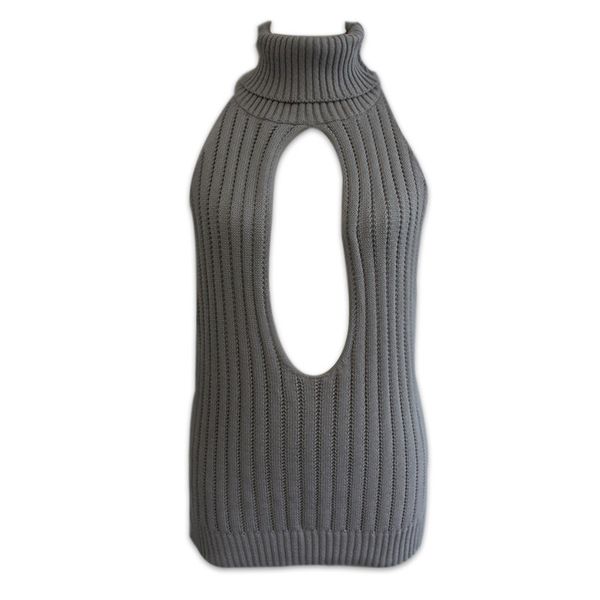 

wkoud women sleeveless sweaters gray backless knitted pullovers female turtleneck club streetwear casual sweater m8055, White;black