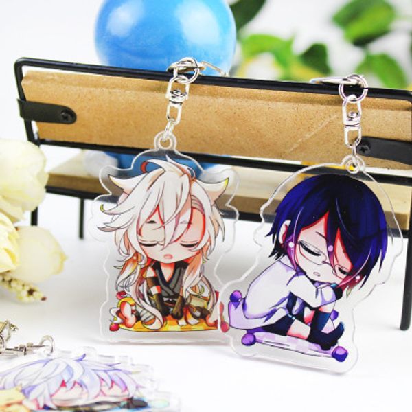 

5pcs/lot touken ranbu online q version keychain figure model cute acrylic transparent double sided keyring birthday fans gift, Silver