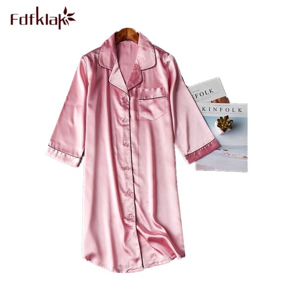 

fdfklak new silk satin night dress women summer nightgowns sleepwear nightdress lounge nightshirt ladies nightwear sleepshirt, Black;red
