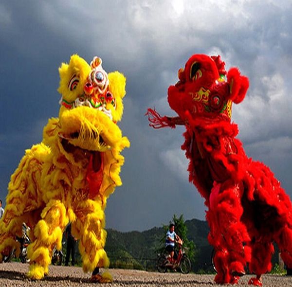 

celebrate the festivals lion dance outfit china canton lion dance costume foshan wool hand made stage accessories for oversea chinese, Black;red