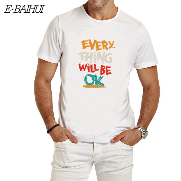 

e-baihui 2018 new fashion letter print t shirt men brand clothing summer t-shirt male t shirts 100% cotton tees t-53, White;black