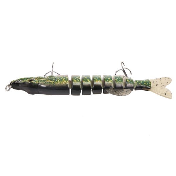 UN FISH LURE Esca da pesca artificiale 8 segmenti Esca con ganci Esca artificiale Crankbait con 2 ami alti