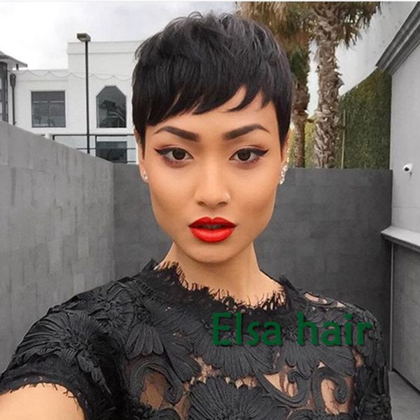 100 Human Hair Short Pixie Cut Hair Bob Wigs Full Lace Wigs For