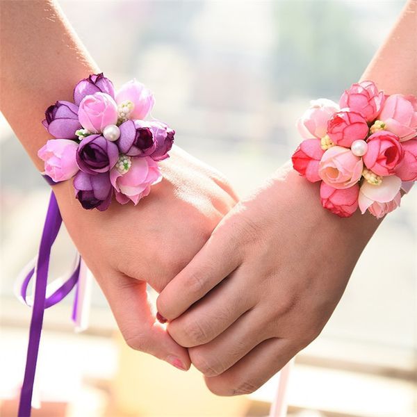 

wedding imitation wrist flower bridesmaid sisters wrist corsage wedding decoration bridal prom hand flower t3i0007