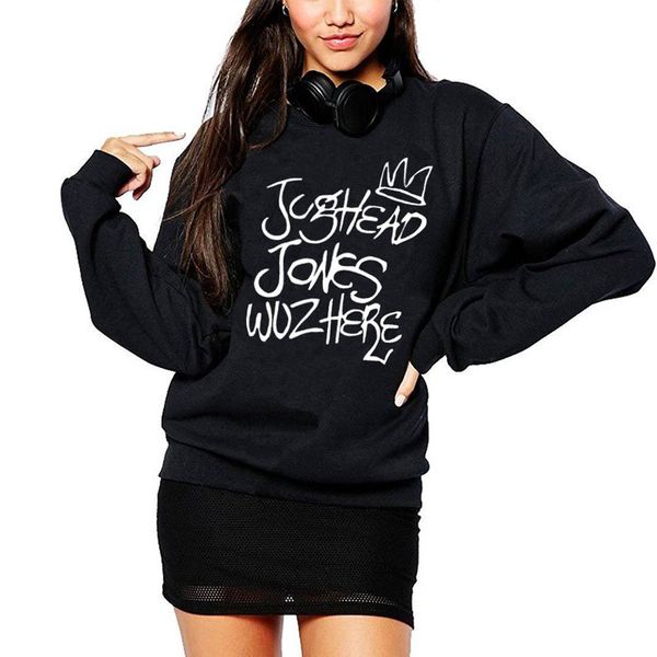 

vsenfo jughead jones wuz here crewneck sweatshirt women casual riverdale hoodies hipster tv shows ladies juggie sweatshirt, Black