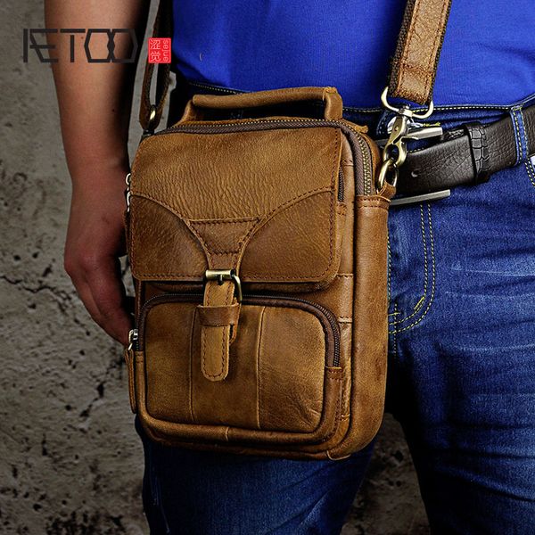 

aetoo first layer of mad horse leather genuine leather messenger bags retro men tide cool phone camera leg bag purse