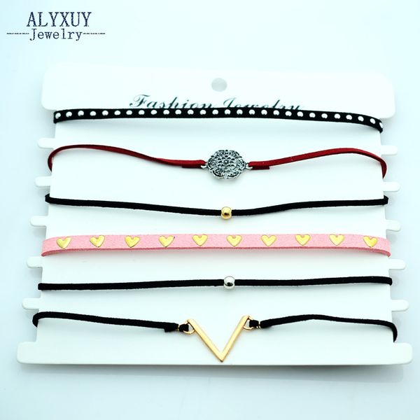 

whole salenew fashion jewelry leather with bead simple choker necklace mix color gift for women girl n1807, Golden;silver