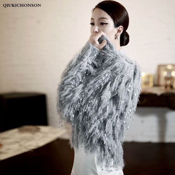 

shining spangle tassel cardigan sweater women korean fashion autumn winter streetwear cute ladies fringed knitted coat, White;black