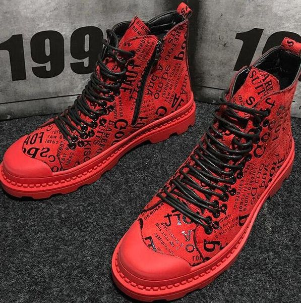 

high-end leather casual shoes, fashionable red-soled martin boots, high leather casual shoes, red dress shoes for men.h25, Black