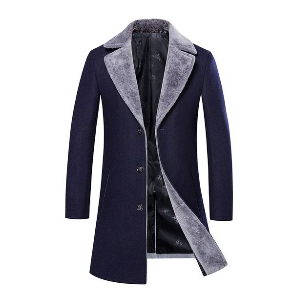 

winter men's fashion woolen trench coat jacket men's casual woolen jackets wool business classic men overcoat jackets, Black