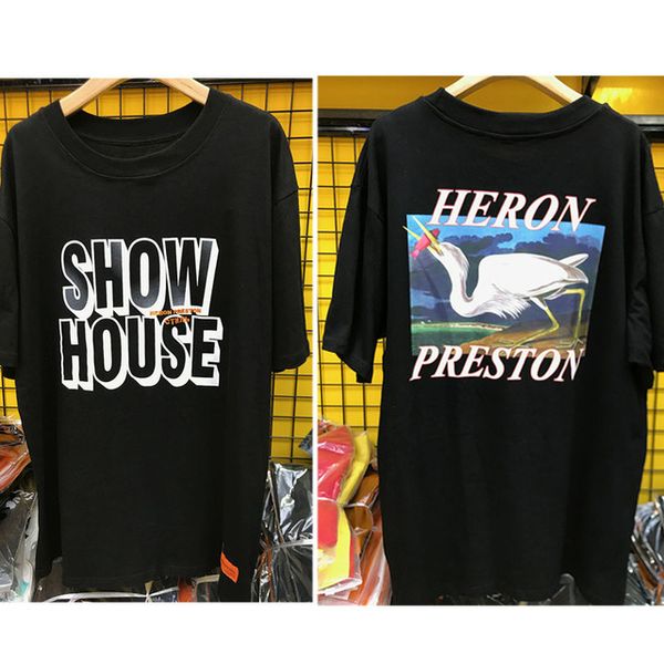 

18ss Fashion Heron Preston T-shirts Men Women New Red-crowned Crane HP T shirt Show House Heron Preston CTNNB Embroidery T Shirts