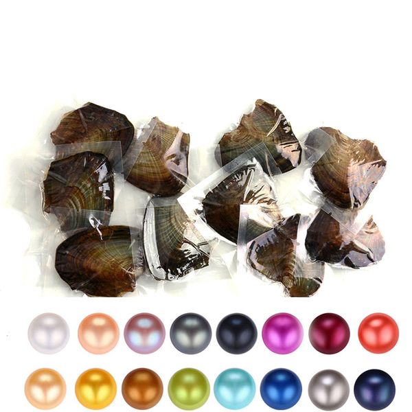 

2018 diy 6-7mm freshwater akoya oyster with single pearls mixed 25 color circle natural pearl in vacuum package for jewelry gift, White