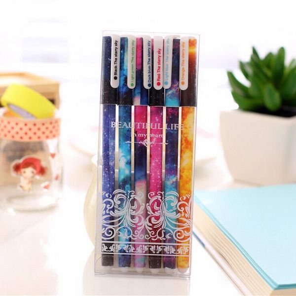 

6 pcs/set color gel ink pens set garden flower starry star cartoon dots 0.38mm ballpoint pen stationery school supplies f244