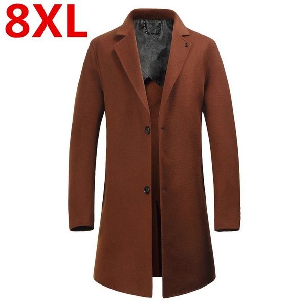 

plus size 8xl 7xl luxurious autumn winter new men's wool coat business casual long thick slim overcoat jacket male brand clothes, Black
