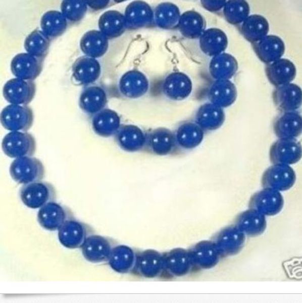 

details about 10mm blue sapphire round necklace bracelet earring set, Black
