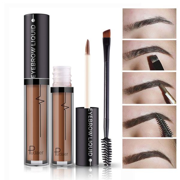 

pudaier 1pc waterproof eyebrow tattoo brand cosmetics long lasting pigments black brown eye brow liquid with brush