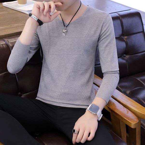 

2018 man sweater pullover long sleeve cultivate morality youth o neck sweater christmas men camisola homem, White;black