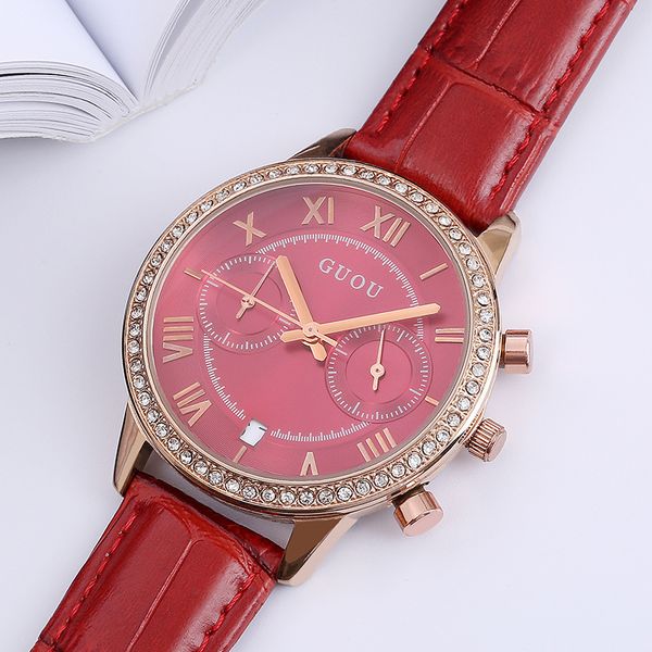 

2018 fashion guou brand feminino women watch luxury vintage roman numeral ladies dress wrist watches blue leather clock, Slivery;brown