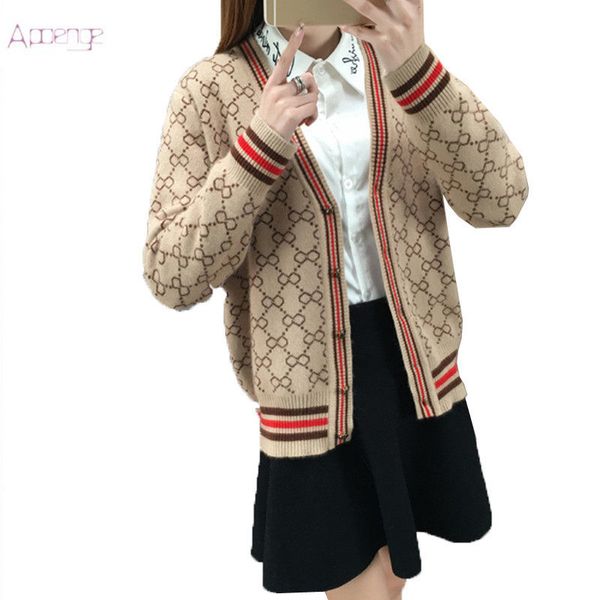 

spring and autumn 2018 new women sweater korean loose v-neck sweater and cardigan small fresh sweet lady khaki red yp018, White;black