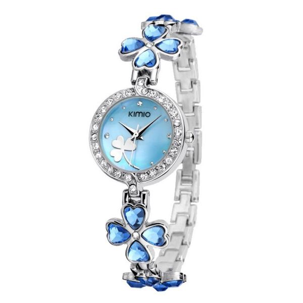 

kimio fashion women's four leaf clover bracelet quartz wrist watch, Slivery;brown