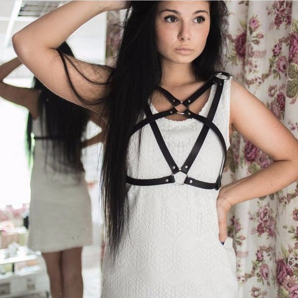 

fashion punk harajuku o-ring body harness garters faux leather bondage cage sculpting harness belt straps suspenders belt, Black;white