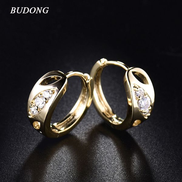 

whole salebudong classic small round loop infinity earring for women silver/gold-color hoop earrings with round cubic zirconia xue312, Golden;silver