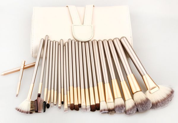 

24pc beige makeup brush sets professional cosmetics brushes set kit + pouch bag case woman make up tools